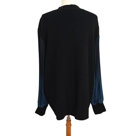 Chico's Cashmere Blend Pleated Sleeve Cardigan Sweater XXL / 4 Black Blue Open - Picture 7 of 9